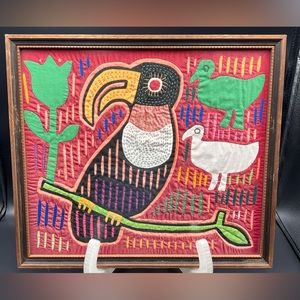 Mola art, bird, beautiful handmade art piece